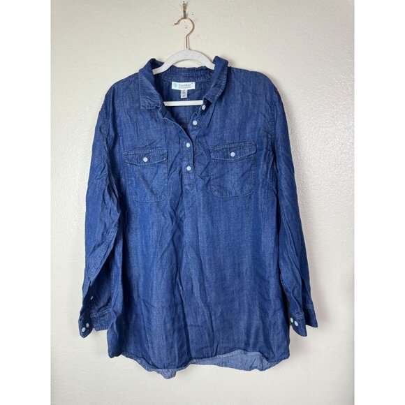 Coolibar Long Sleeve Chambray Denim Tunic Top Women Plus size 3X UPF 50+ Blue - Picture 14 of 16